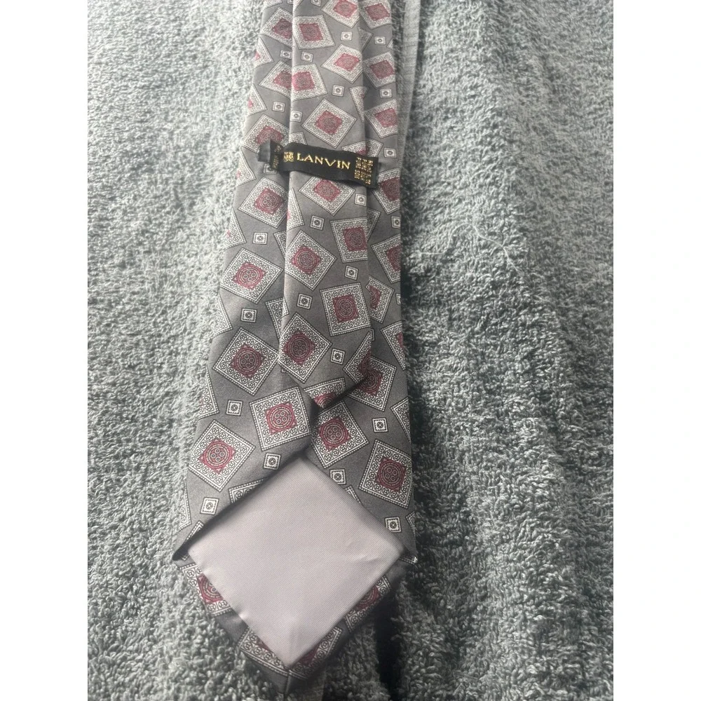 Lanvin Silk‎ Tie Geometric Pattern Gray Red Men's Necktie